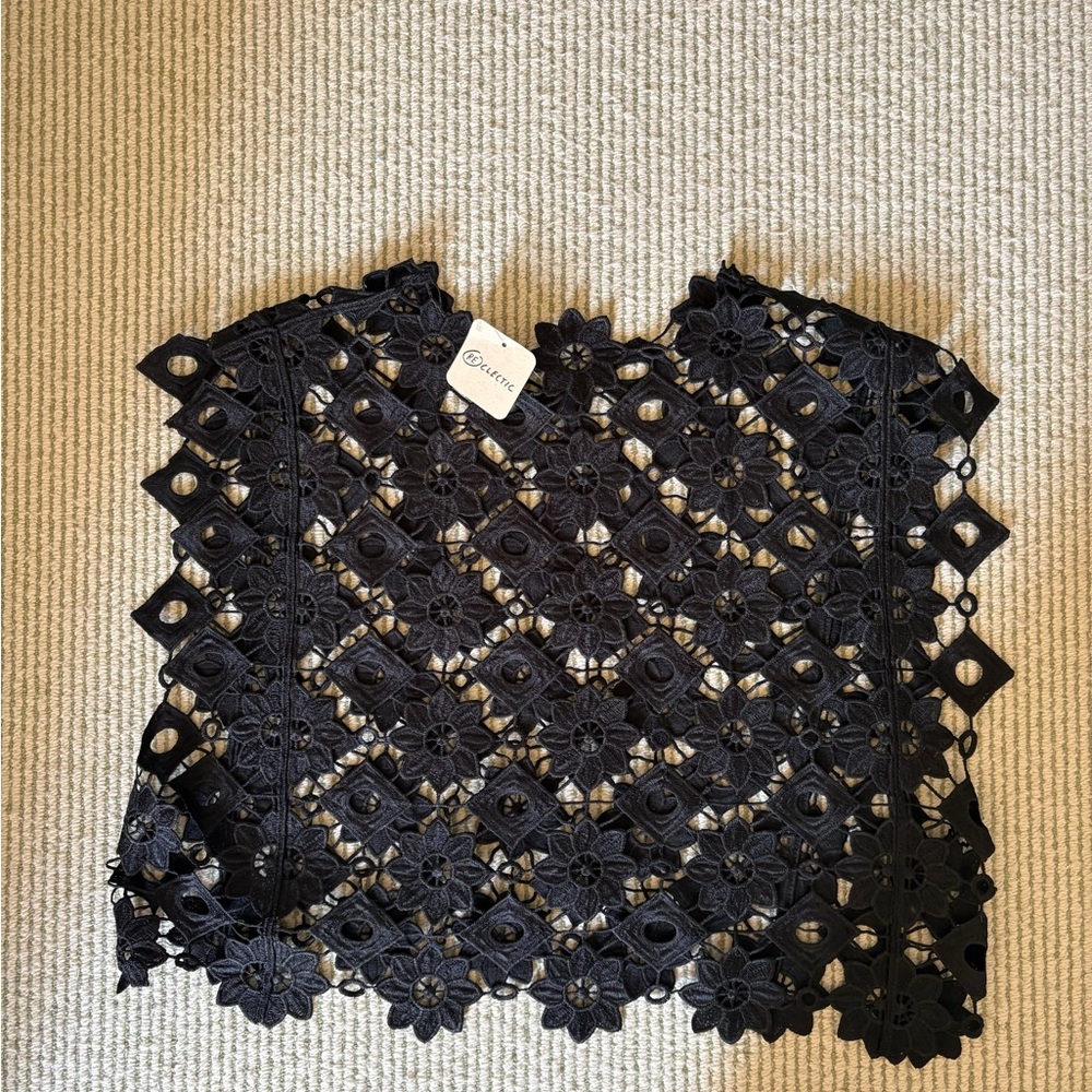 Anthropologie Black Lace Crochet Top